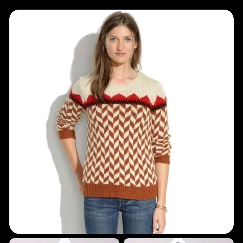 Madewell Brown, Cream & Red Patterned Knit Sweater